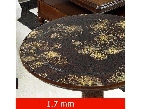 Скатертина на круглий стіл м'яке скло з золотими квітами