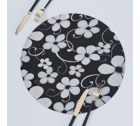 Подставка под тарелки круглая FLOWERS BLACK мягкое стекло 1.8 мм 