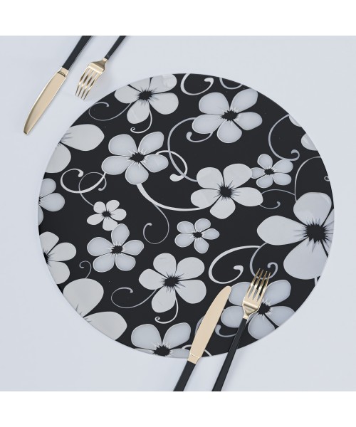 Подставка под тарелки круглая FLOWERS BLACK мягкое стекло 1.8 мм 