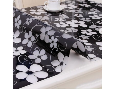 Мягкое гибкое стекло для стола 1,7 мм цветы черно-белые