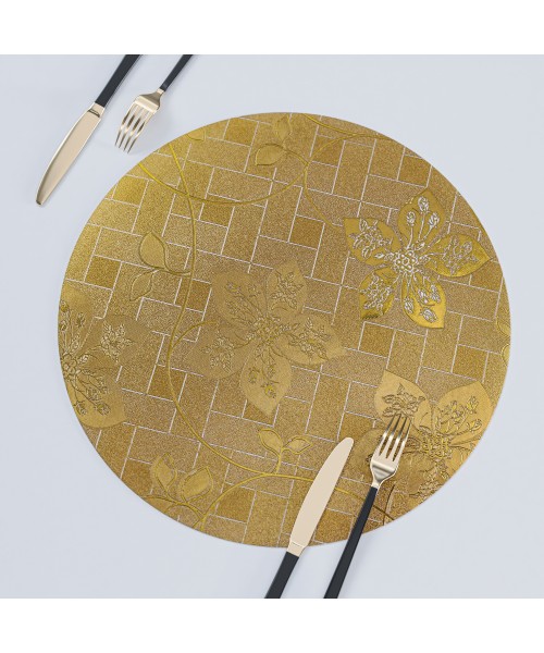 Сервировочные коврики на стол золото круглые FLOWERS GOLD 1.8 мм 