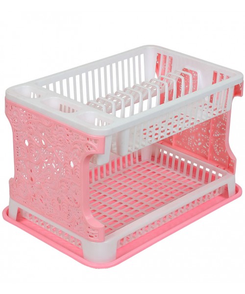 Сушарка для посуду Efe Plastics АЖУР 2 ярусна 42 см Рожева