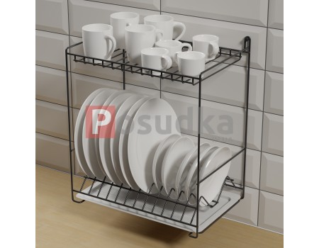 Двухуровневые сушилка для посуды 38 см с креплением на стену черная SP-24223