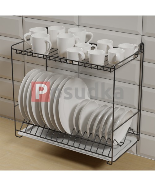 Дворівнева сушарка для посуду 48 см із кріпленням на стіну чорна SP-25223