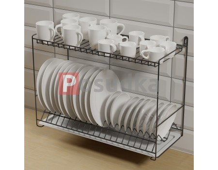 Дворівнева сушарка для посуду 58 см із кріпленням на стіну чорна SP-26223