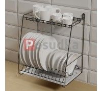 Настільно підвісна сушила для посуду 38 см Трапеція двоярусна чорний колір ST-24223