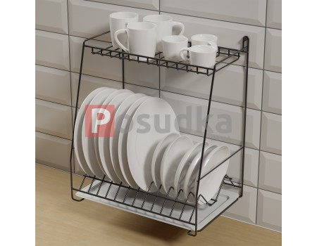 Настільно підвісна сушила для посуду Трапеція двоярусна чорний колір ST-24223