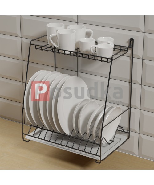 Настільно підвісна сушила для посуду 38 см Трапеція двоярусна чорний колір ST-24223