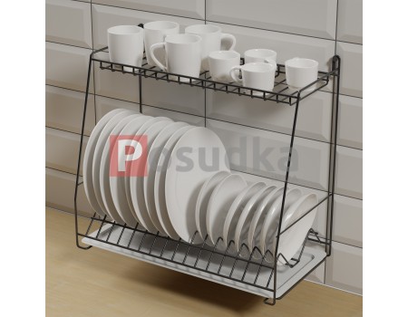 Настольно подвесная сушила для посуды 48 см Трапеция двухъярусная черный цвет ST-25223