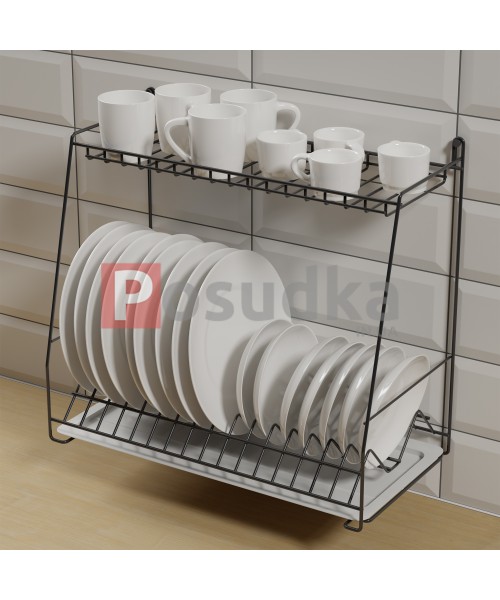 Настільно підвісна сушила для посуду 48 см Трапеція двоярусна чорний колір ST-25223