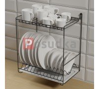 Двухуровневая сушилка для посуды 38 см с креплением на стену черная SP-24223