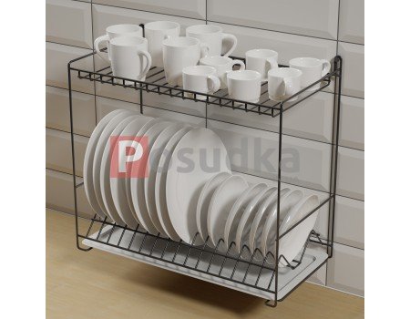 Дворівнева сушарка для посуду 48 см із кріпленням на стіну чорна SP-25223