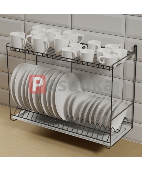 Двухуровневая сушилка для посуды 58 см с креплением на стену черная SP-26223