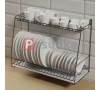 Настольно подвесная сушила для посуды 58 см Трапеция двухъярусная черный цвет ST-26223