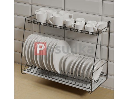 Настольно подвесная сушила для посуды 58 см Трапеция двухъярусная черный цвет ST-26223