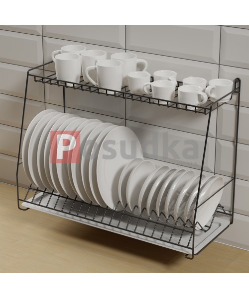 Настольно подвесная сушила для посуды 58 см Трапеция двухъярусная черный цвет ST-26223