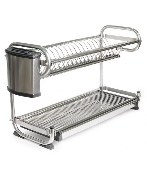 Сушарка НЕРЖАВЕЙКА 59 см для посуду з кріпленням НА СТІНУ + стакан