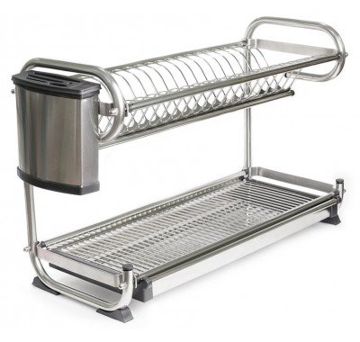 Сушка НЕРЖАВЕЙКА 59 см  для посуды с креплением НА СТЕНУ + стакан