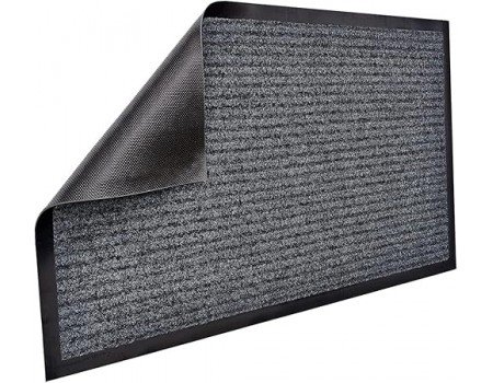 Ворсистый небольшой коврик в прихожую на резиновой основе серый цвет