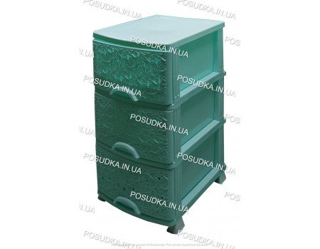 Комод м'ятний пластиковий для дрібниць Ажур на 3 ящики Efe Plastics
