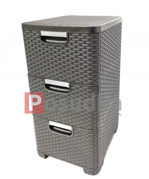 Комод пластиковий ротанг із бічними стінками Чорний Efe Plastics 3 ящики Діамант