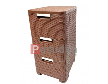 Комод пластиковый ротанг с боковыми стенками Efe Plastics 3 ящика Бриллиант