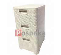 Комод пластиковый ротанг с боковыми стенками Светло-бежевый Efe Plastics 3 ящика Бриллиант