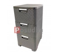 Комод пластиковый ротанг с боковыми стенками Черный  Efe Plastics 3 ящика Бриллиант