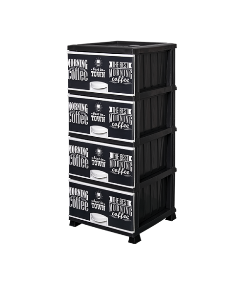 Комод пластиковый рисунок Кофе темный на 4 ящика Elif Plastik