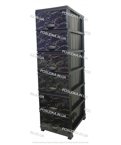 Комод пластиковый рисунок Мрамор темный на 6 ящиков Elif Plastik 498-4-6