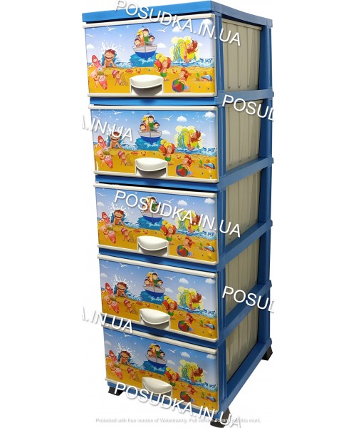 Комод для хлопчика пластиковий Море на 5 ящиків Elif Plastik 298-40-5