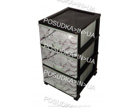 Комод пластиковый белый Мрамор на 3 ящика Elif Plastik 398-4-3