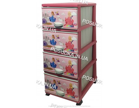 Комод в детскую для девочки розовый Принцессы на 4  ящика Elif Plastik 