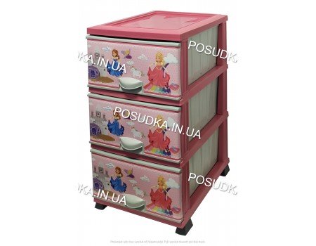 Комод пластик розовый в детскую на 3 ящика Принцессы для девочки Elif Plastik 298-30-3