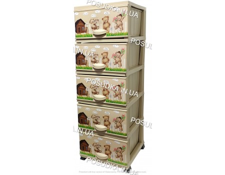 Комод пластиковий для дитячих речей з висувними ящиками Ведмедики на 5 ярусів Elif Plastik 298-20-5