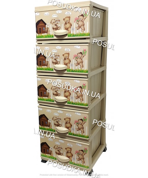 Комод дитячий пластиковий Ведмедики на 5 ящиків Elif Plastik 298-20-5