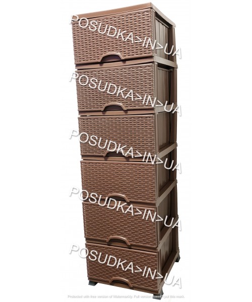 Комод пластиковый ротанг шоколадный на 6 ящика Elif Plastik Wicker 296-4-6