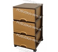 Комод пластиковый ротанг бежево коричневый на 3 ящика Elif Plastik Wicker 296-1-3