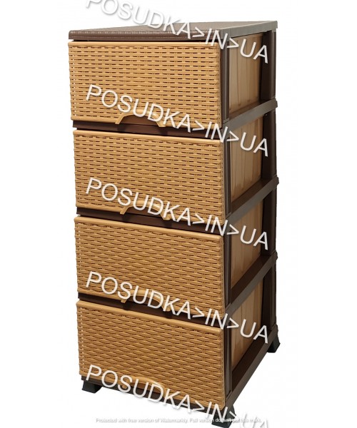 Комод пластиковый ротанг бежево коричневый на 4  ящика Elif Plastik Wicker 296-1
