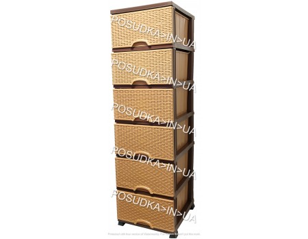 Пластиковый комод-шкаф на 6 ярусов бежево коричневый Elif Plastik Wicker 296-1-6