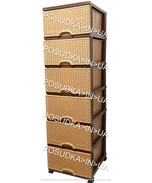 Комод пластиковый ротанг бежево коричневый на 6 ящика Elif Plastik Wicker 296-1-6