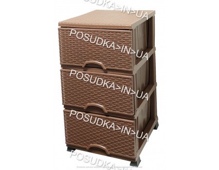 Комод пластиковий на балкон шоколадний ротанг на 3 ящики Elif Plastik Wicker 296-4-3