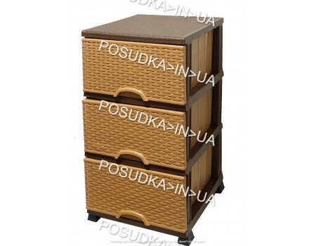 Комод пластиковий ротанг бежево-коричневий на 3 ящики Elif Plastik Wicker
