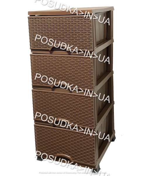 Комод пластиковый ротанг шоколадный на 4  ящика Elif Plastik Wicker 296-4