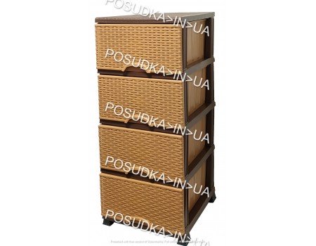 Пластикові комоди для зберігання одягу ротанг бежево-коричневий на 4 ящики Elif Plastik Wicker