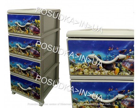 Комод платиковый голубой с морским рисунком 4 ящика Аквариум Senyayla Plastik