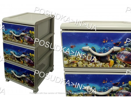 Комод для зберігання пластиковий на 3 ящики Акваріум Senyayla Plastik