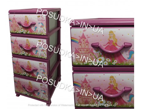 Пластиковий Комод у дитячу спальню на 4 ящики Принцеси Senyayla Plastik