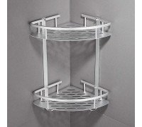 Полка АЛЮМИНИЕВАЯ в ванную угловая навесная двухъярусная HP 99-007