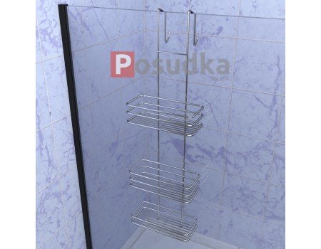 Триярусна полиця в душову кабіну навісна з присосками ПД-2532 хром